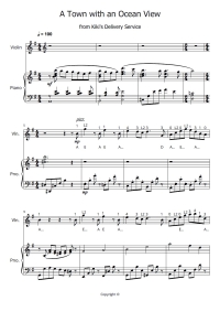 A Town with an Ocean View - Kiki delivery service - Beginner violin tutorial sheet music - violin solo + piano accompaniment