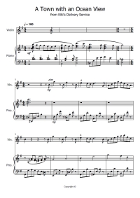 A Town with an Ocean View - Kiki delivery service - Intermediate violin tutorial sheet music - violin solo + piano accompaniment