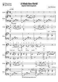 Alan Menken - A Whole New World - Beginner Tutorial - Violin Sheet Music + Accompaniment
