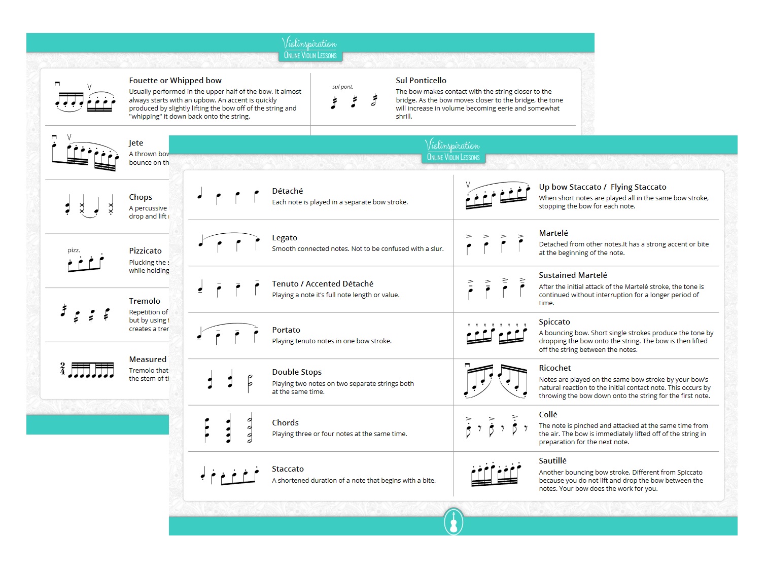 Complete Overview of Violin Bowing Techniques Terms, Symbols and Definitions - Bowing Technique Cheat Sheet