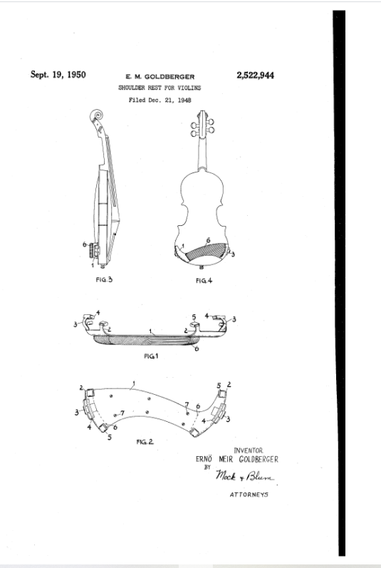 How, Where and Why Put a Shoulder Rest on a Violin - First Shoulder rest - US patent