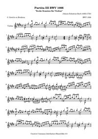 Free Violin Sheet Music - J. S. Bach – Violin Partita No. 3 in E major, BWV 1006 Gavotte en Rondeau