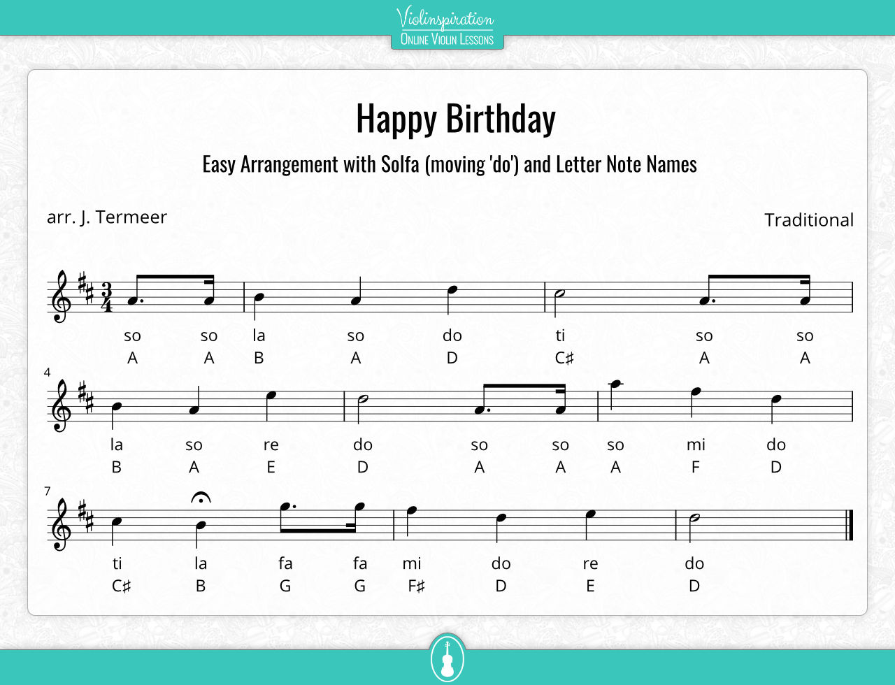 Happy Birthday - Solfa and letter note names