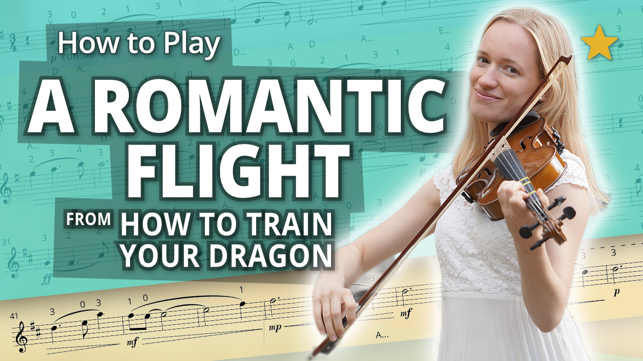 How to Play A Romantic Flight from How to Train Your Dragon - Beginner Play-Along Tutorial - Violin Sheet Music + Piano Accompaniment