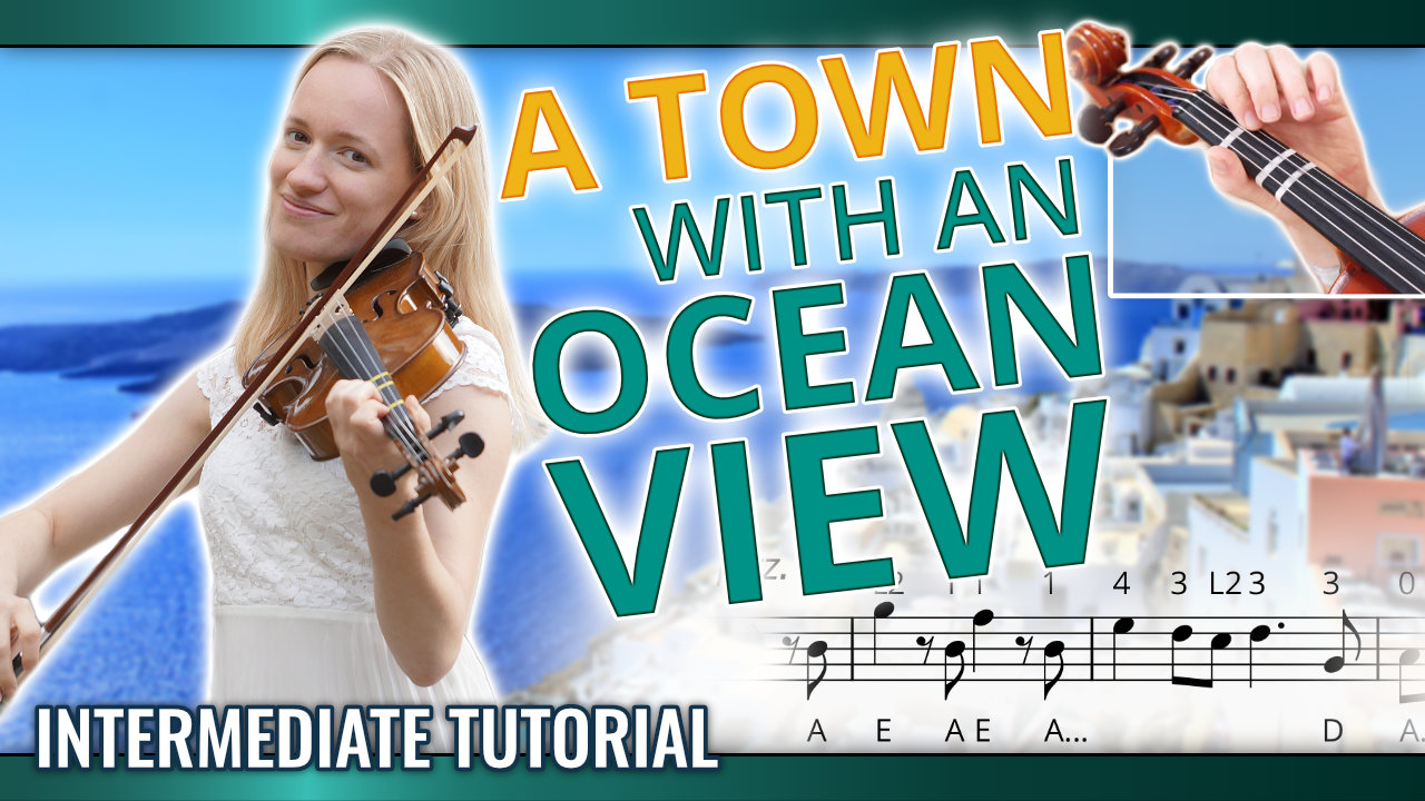 Violin lesson - How to Play A Town With An Ocean View - Hisaishi - Intermediate Violin Tutorial Sheet Music + Piano