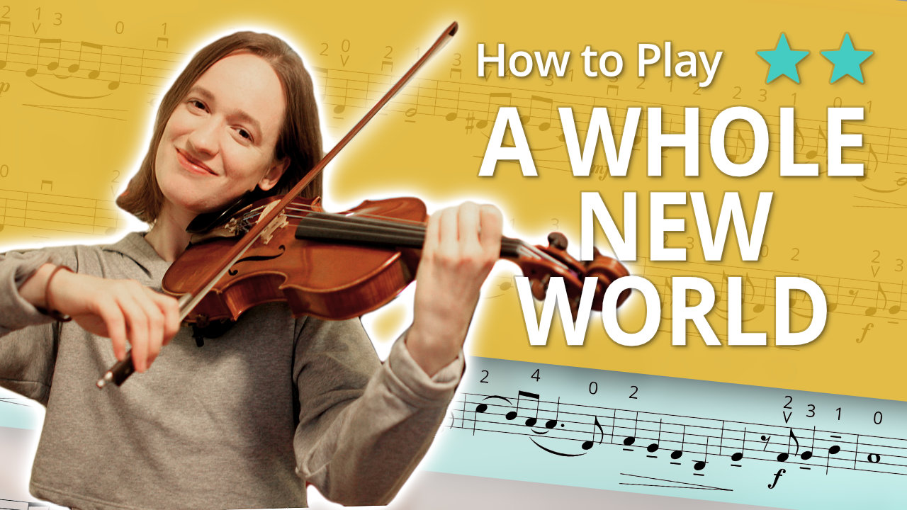 How to Play A Whole New World - Play-Along Intermediate Tutorial - Violin Sheet Music + Piano Accompaniment