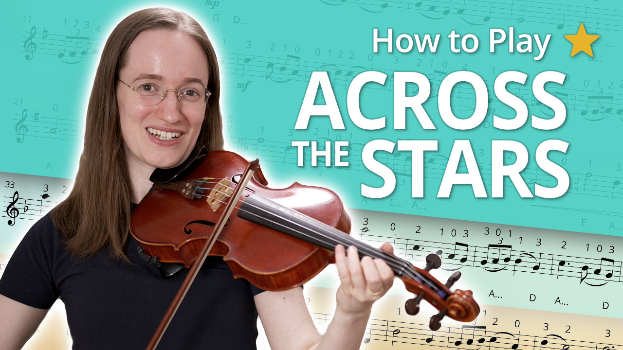 Violin Lesson - How to Play Across the Stars - Play-Along Beginner Tutorial - Violin Sheet Music + Piano Accompaniment
