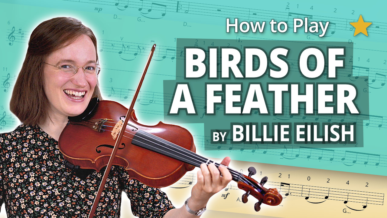 How to Play Birds Of A Feather by Billie Eilish - Beginner Play-Along Tutorial - Violin Sheet Music + Piano Accompaniment