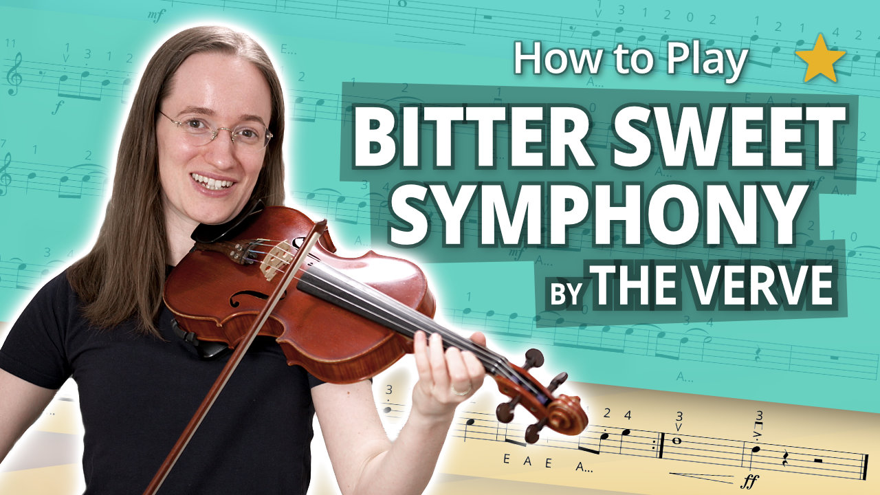 How to Play Bitter Sweet Symphony by The Verve – Beginner Play-Along Tutorial – Violin Sheet Music + Piano Accompaniment