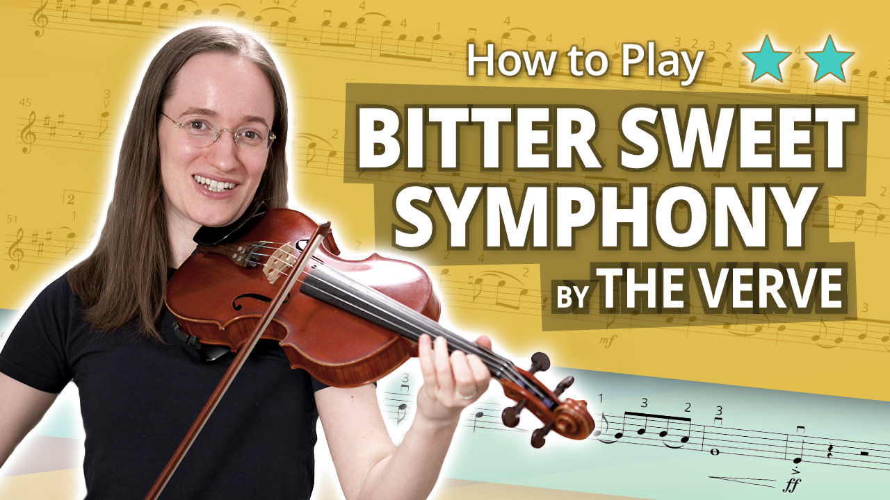 How to Play Bitter Sweet Symphony by The Verve – Intermediate Play-Along Tutorial – Violin Sheet Music + Piano Accompaniment