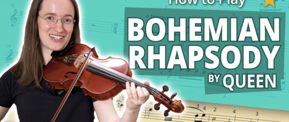 How to Play Bohemian Rhapsody by Queen - Beginner Play-Along Tutorial - Violin Sheet Music + Piano Accompaniment