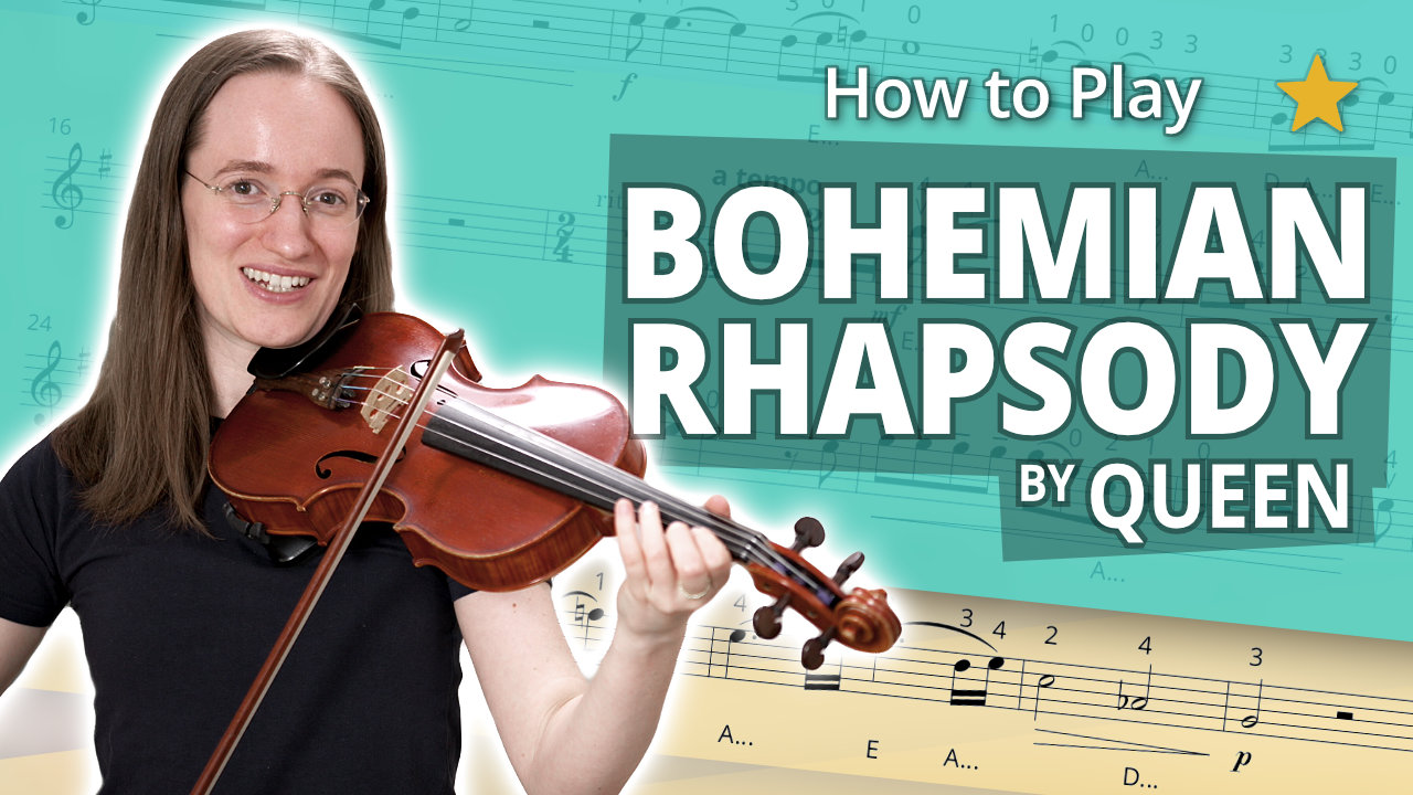 How to Play Bohemian Rhapsody by Queen - Beginner Play-Along Tutorial - Violin Sheet Music + Piano Accompaniment