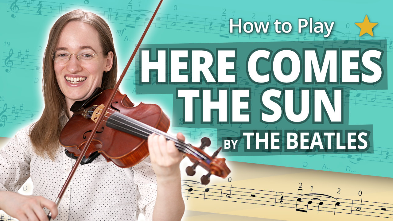How to Play Here Comes The Sun by The Beatles - Play-Along Beginner Tutorial - Violin Sheet Music + Piano Accompaniment