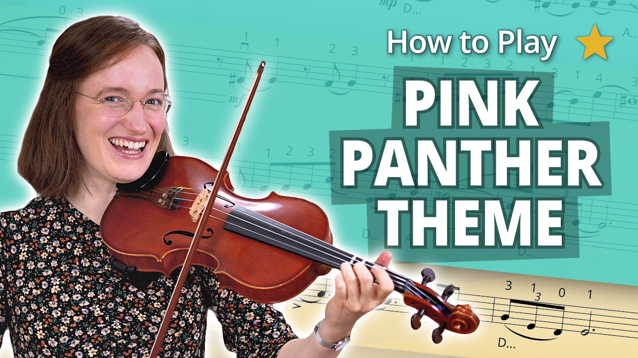 How to Play Pink Panther Theme - Beginner Play-Along Tutorial - Violin Sheet Music + Piano Accompaniment