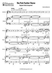 How to Play Pink Panther Theme by Henry Mancini - Beginner Tutorial - Violin Sheet Music + Accompaniment