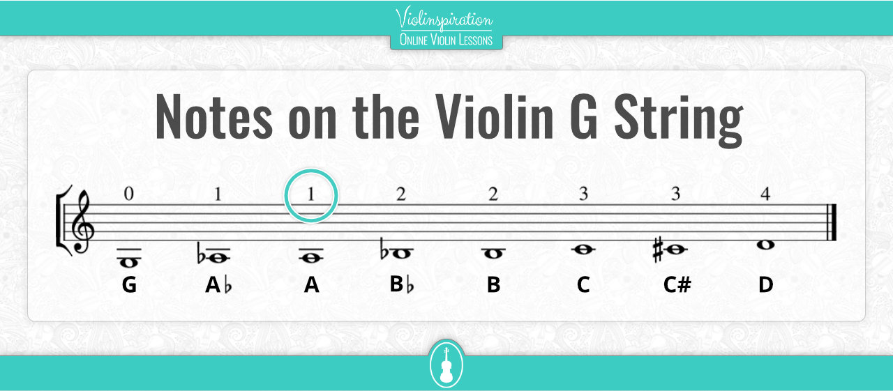 Notes on the Violin G String - Finger number marked
