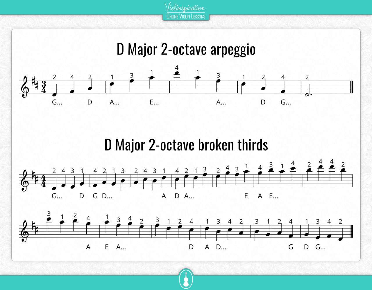Third Position Exercise - D Major 2-octave arpeggio + broken thirds