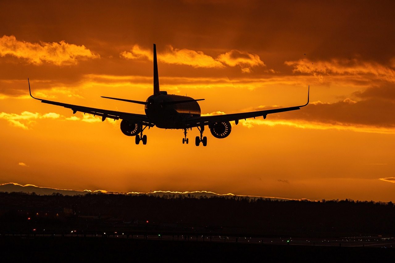 Travelling with a violin - airplane in the yellow sky Travelling with a violin - airplane in the yellow sky