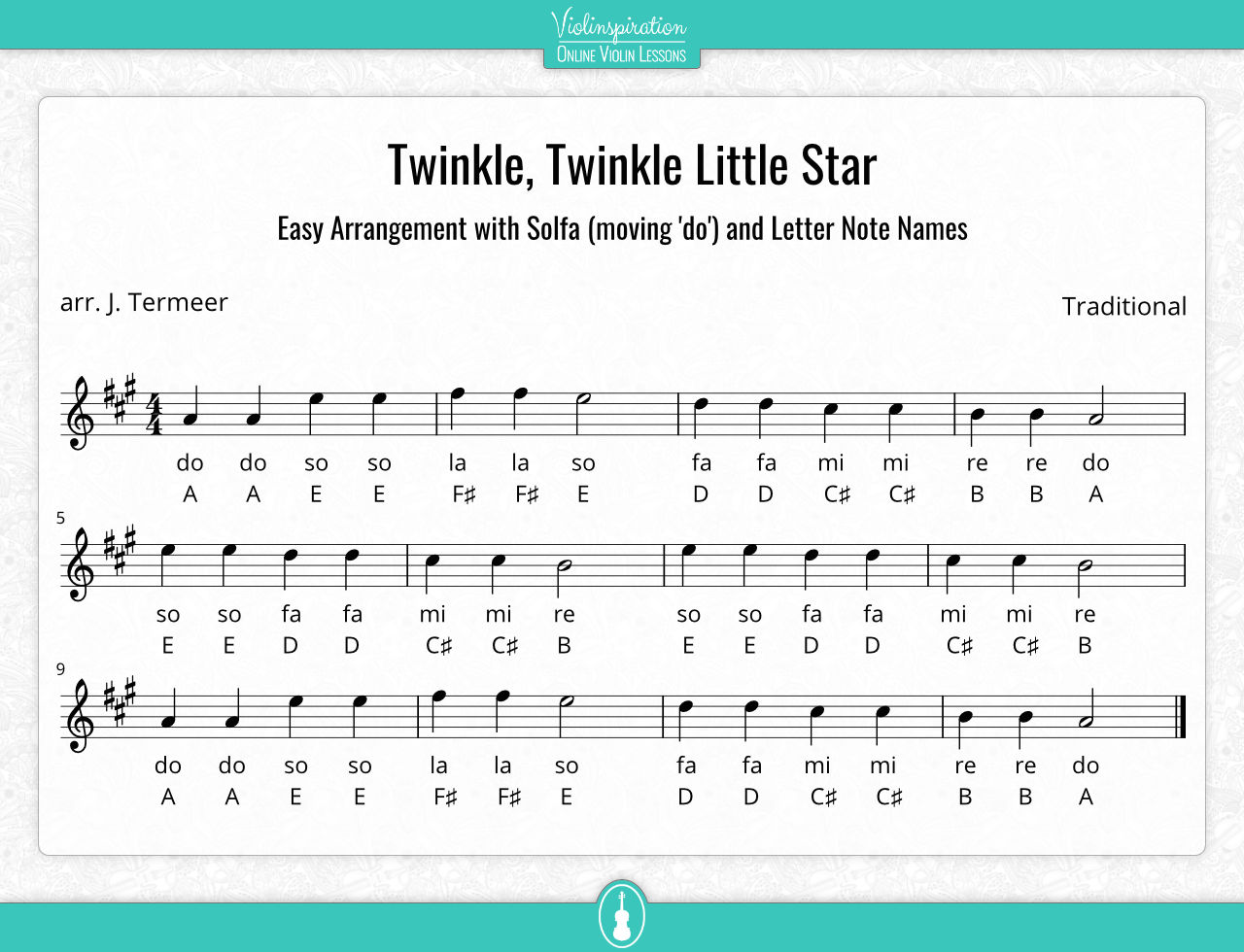 Twinkle Twinkle Little Star - Solfa and letter note names