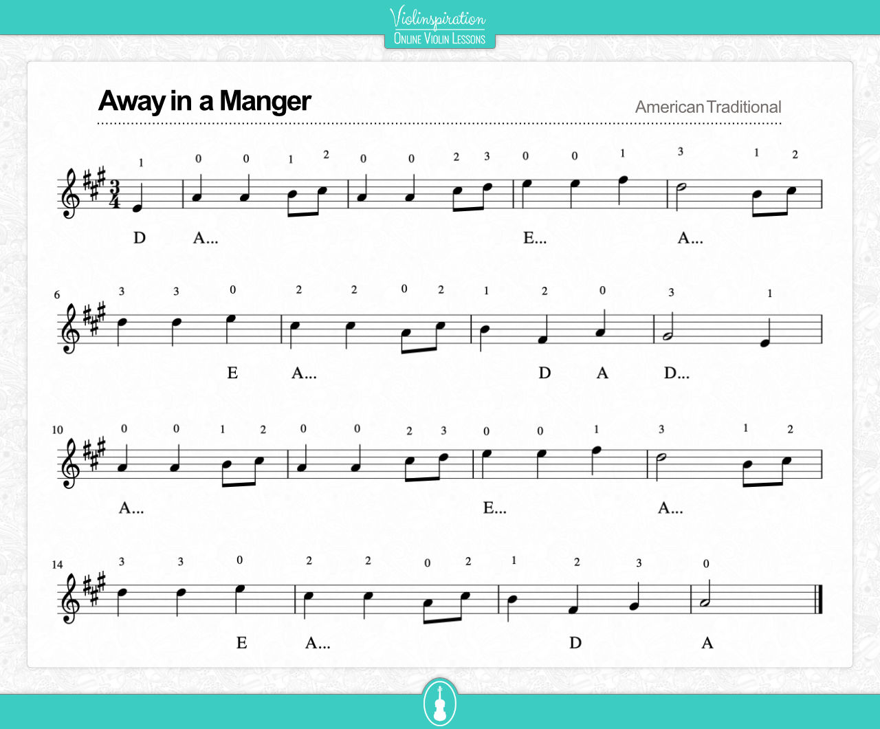Violin Christmas Music - sheet music - Away in a Manger