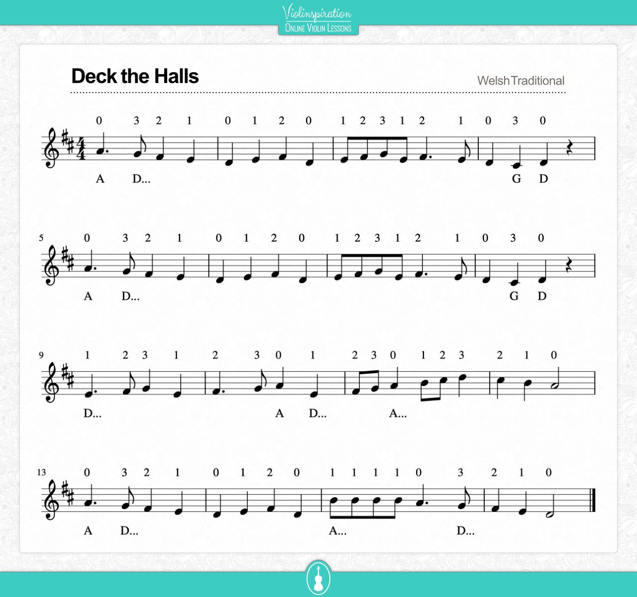 Violin Christmas Music - sheet music - Deck the Halls