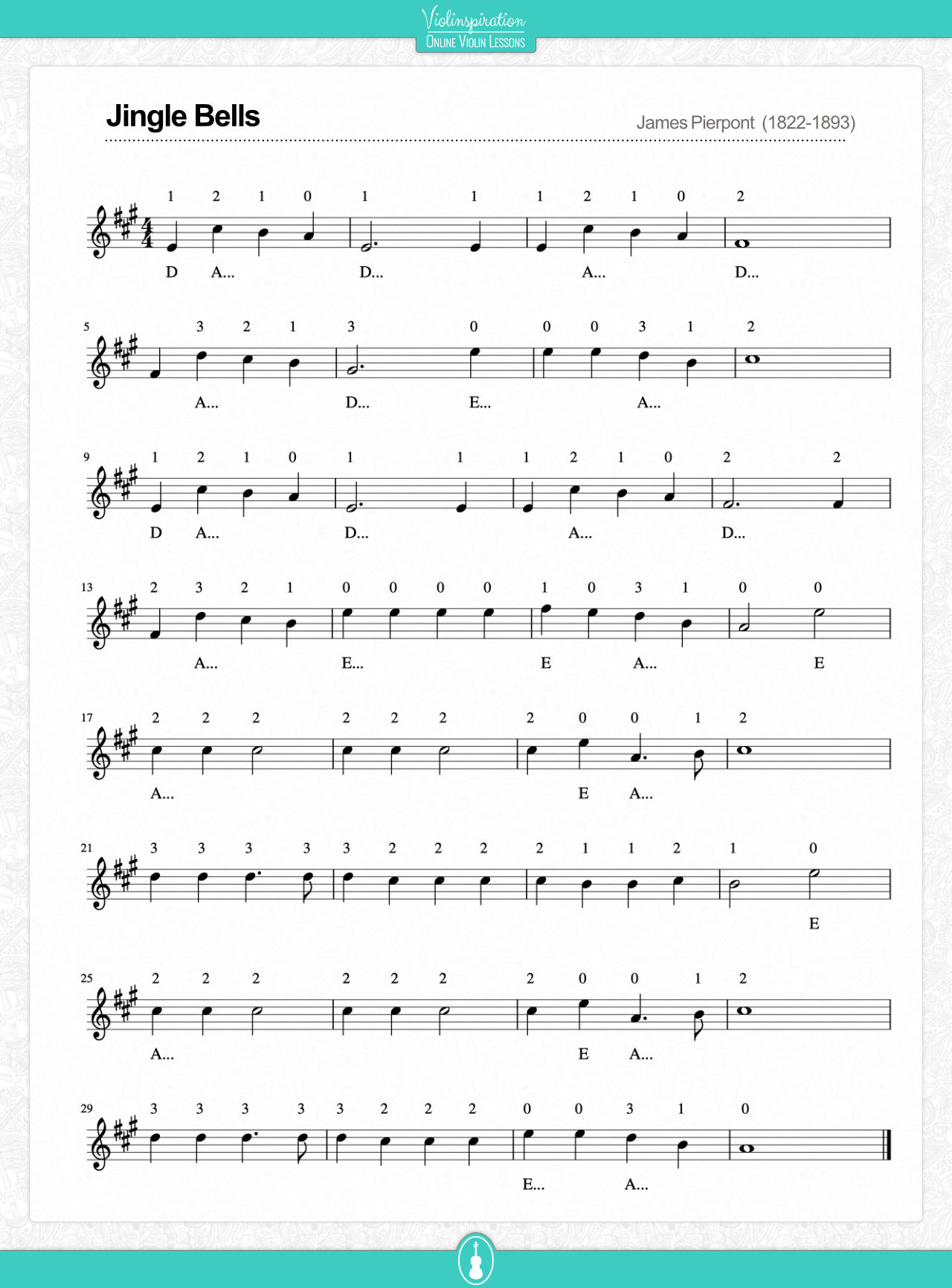 Violin Christmas Music - sheet music - Jingle Bells