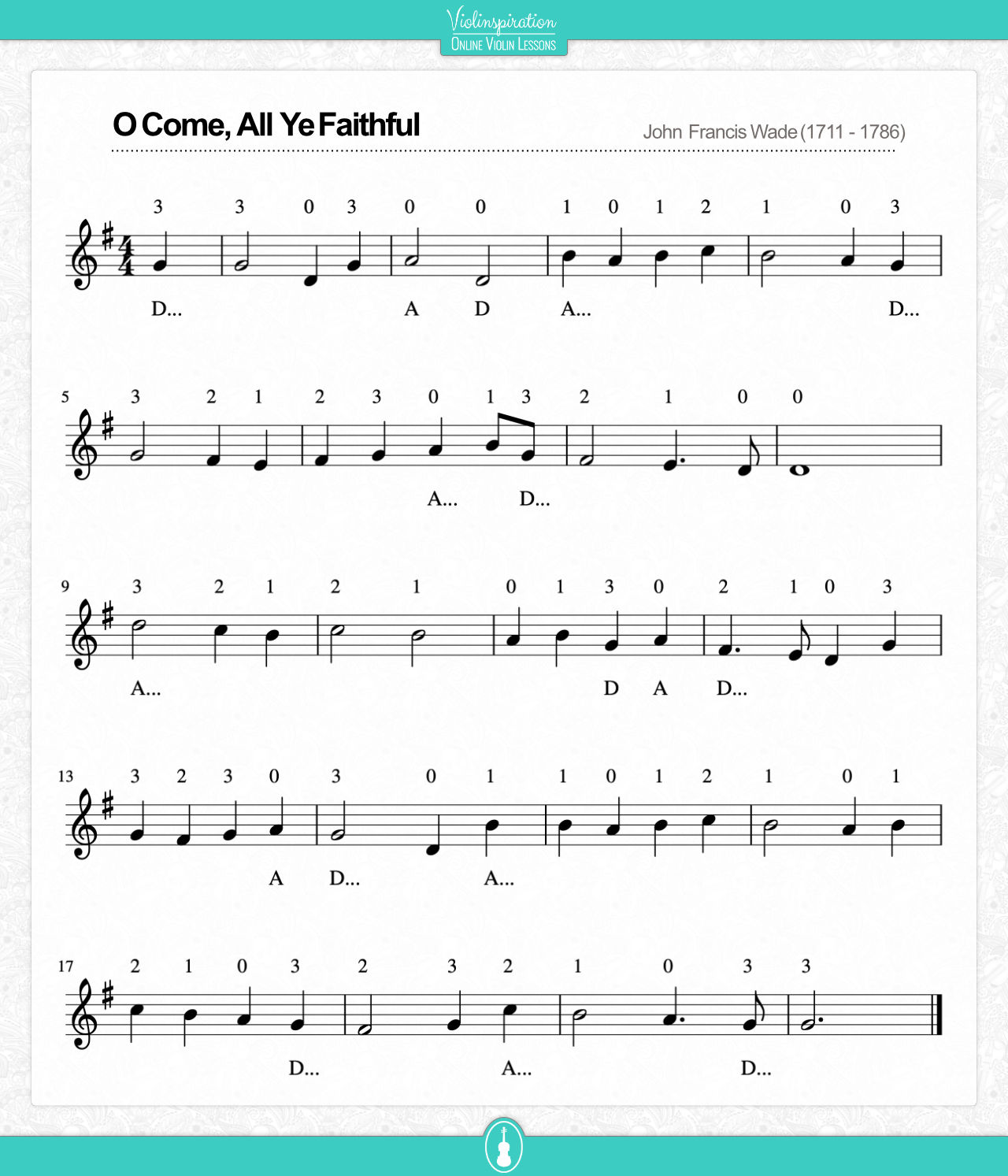 Violin Christmas Music - sheet music - O Come, All Ye Faithful