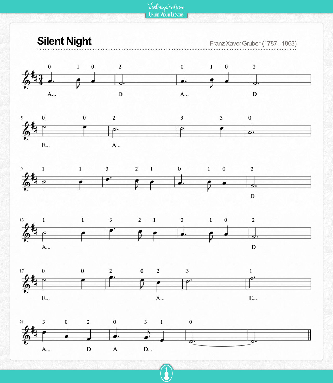 Violin Christmas Music - sheet music - Silent Night