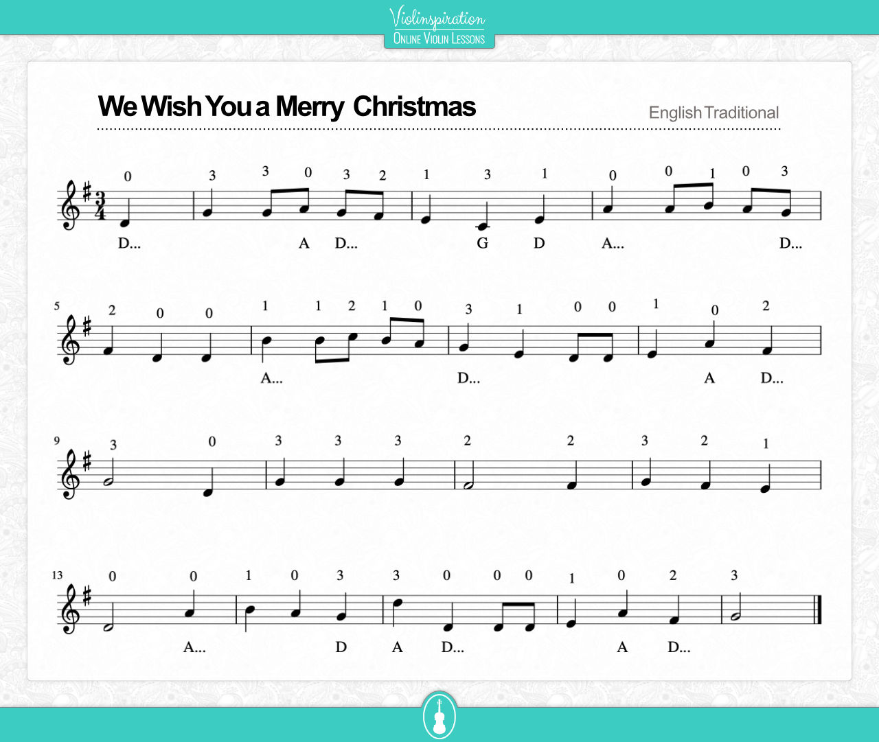 Violin Christmas Music - sheet music - We Wish You a Merry Christmas