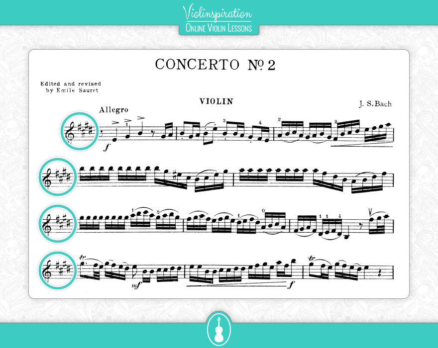 Violin Key Signatures - Bach Concerto No 2