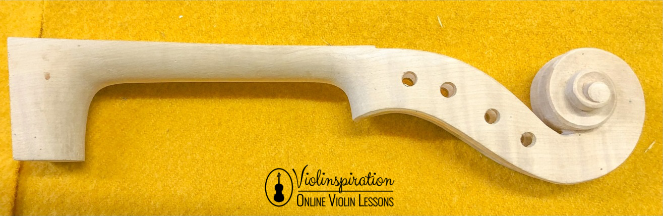 Violin Made Of - Neck Pegbox Scroll Carved from one Piece of Wood