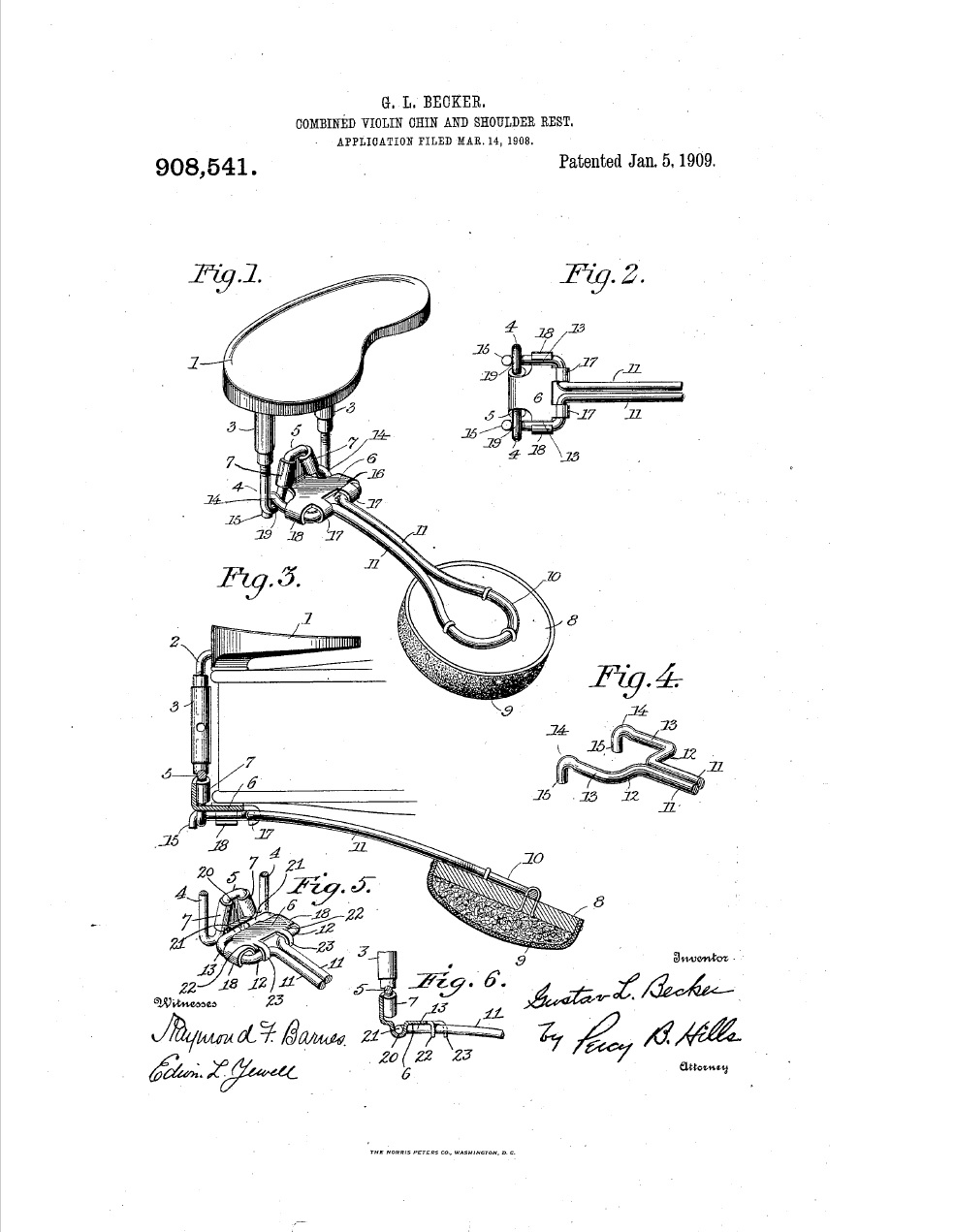 Violin Shoulder Rest - combined chin and shoulder rest patent by G. Becker