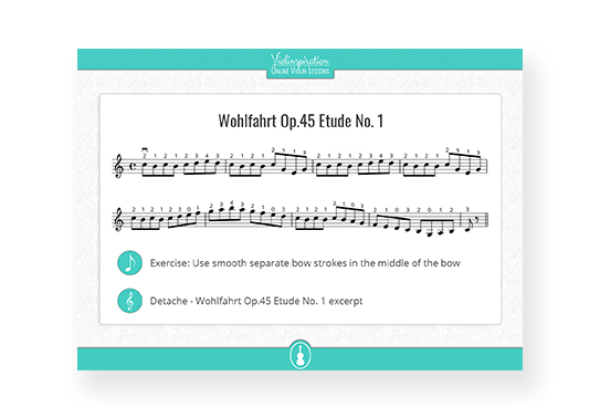 Violin bow - Detache-Wohlfahrt Op.45 Etude No. 1 excerpt