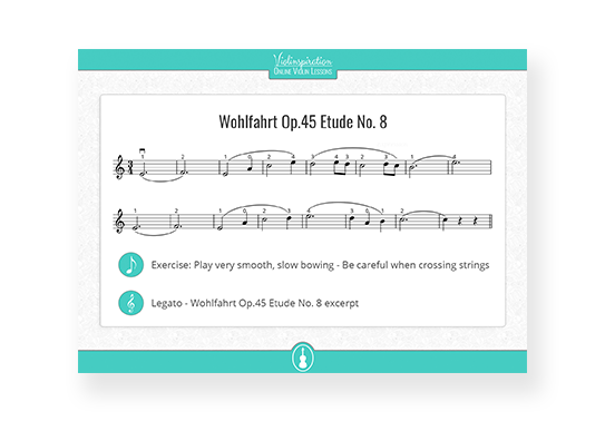 Violin bow- Legato-Wohlfahrt Op.45 Etude No. 8 excerpt