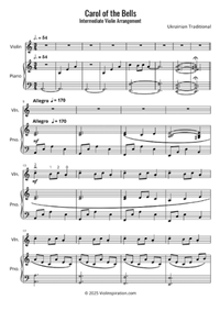 carol of the bells + intermediate + violin piano + thumbnail