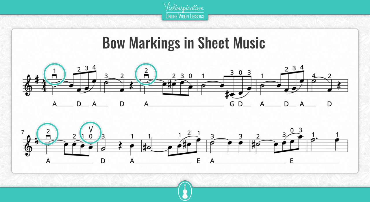 down bow vs up bow - Bow Markings in Sheet Music