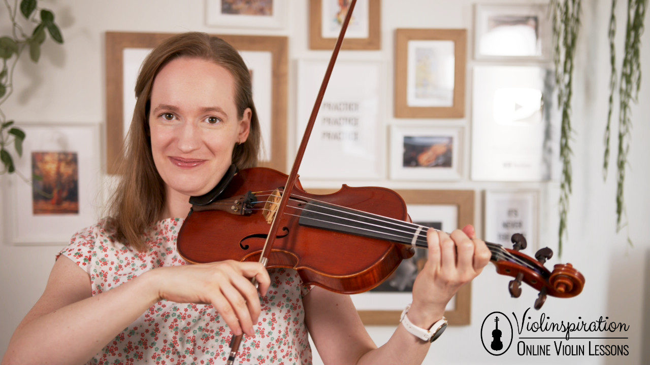 e minor scale violin - Julia with violin in playing position