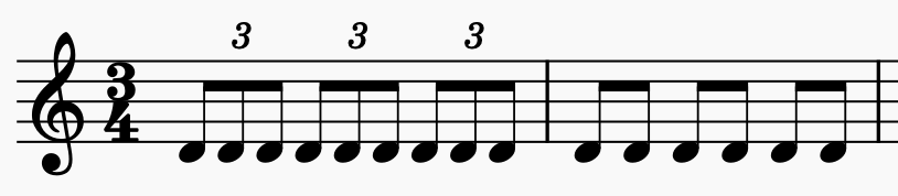 Equivalent eighth-note rhythm written in 3/4 time