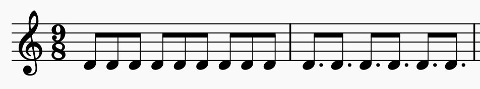 Eighth notes grouped into three beats in 9/8 time