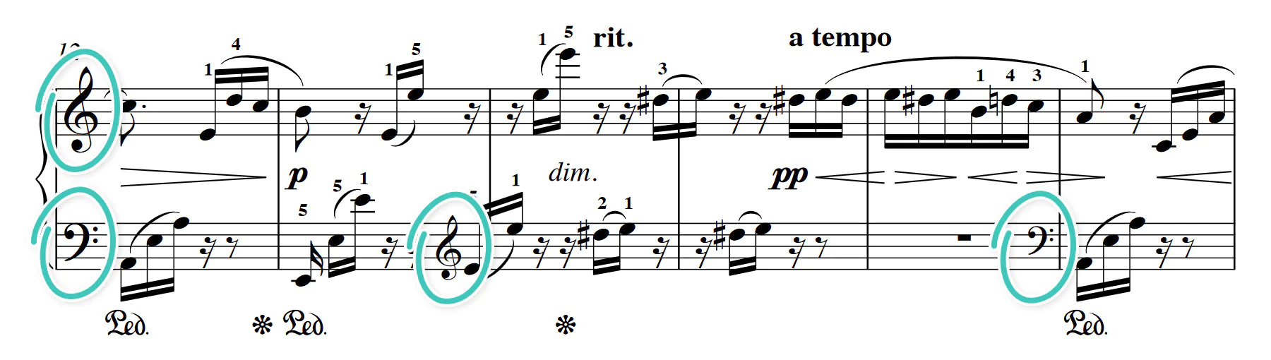 Für Elise sheet music showing treble and bass clefs
