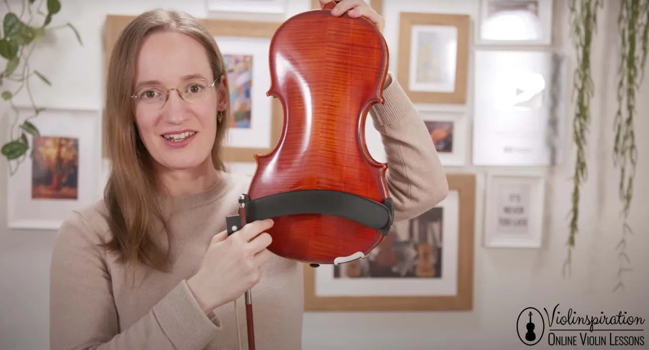 Julia showing the Everest violin shoulder rest
