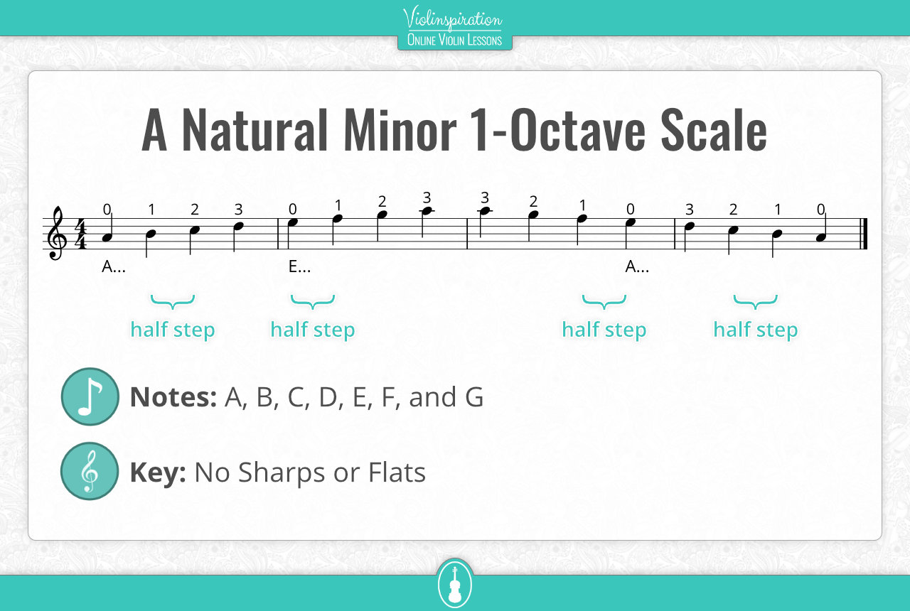 minor keys - a minor scale violin - first position notes and fingering