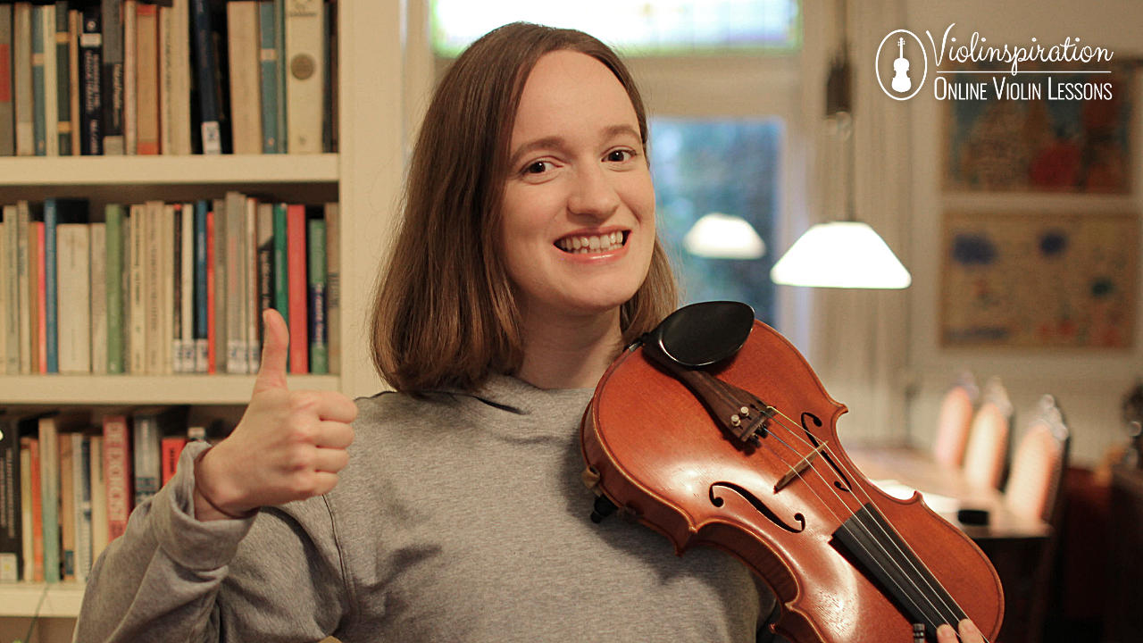 modern violin music - thumbs up - happy Julia