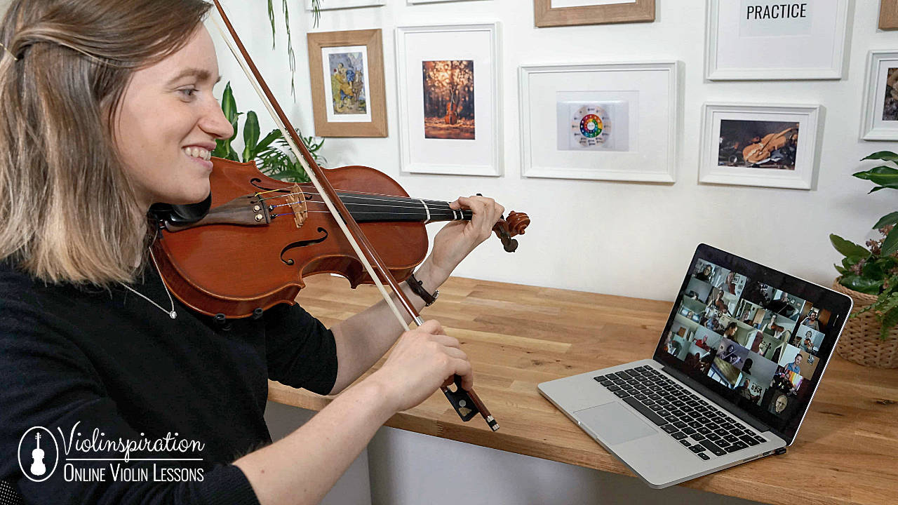 stage presence - Julia plays the violin on zoom