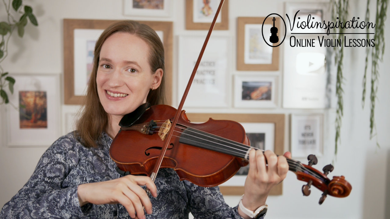 violin and piano duets - Julia with a violin smiling