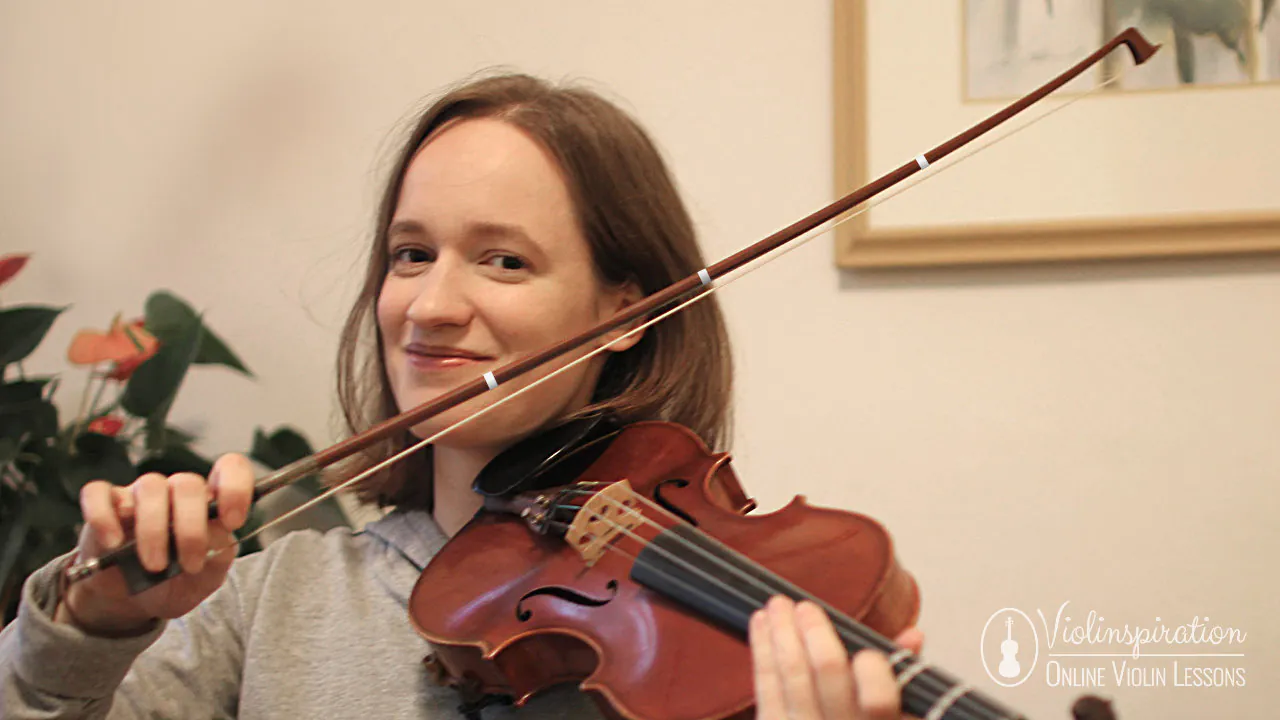 Violinist demonstrating bow planning for a fast musical passage during slow practice