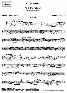 violin harmonics chart - Ravel - Tzigane - free sheet music