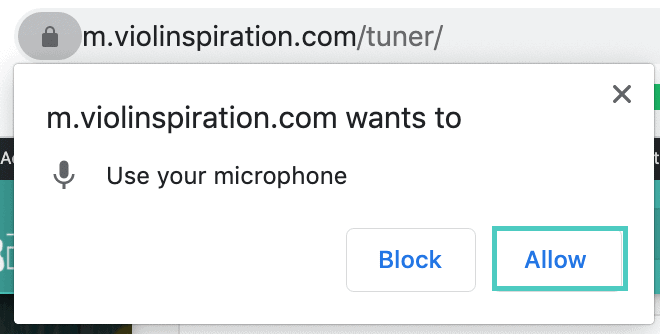 Browser pop-up asking for microphone permission to use the online violin tuner